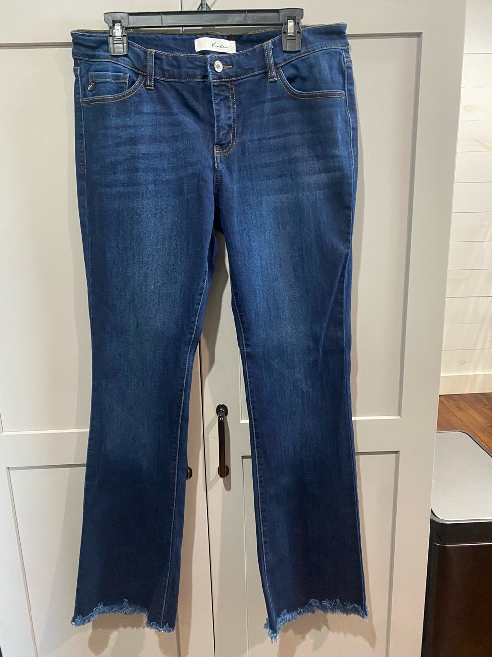 KanCan Dark Indigo Wide Leg Jeans with Frayed Hem